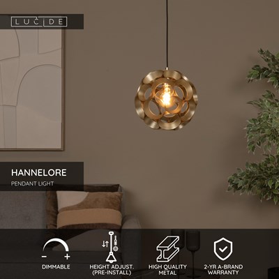 Lucide HANNELORE - Pendant light - Ø 30 cm - 1xE27 - Matt Gold / Brass